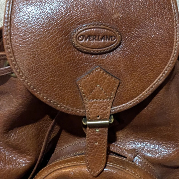 Overland Outfitters Brown Leather Backpack Zip Top Adjustable Straps Pockets - Picture 8 of 10